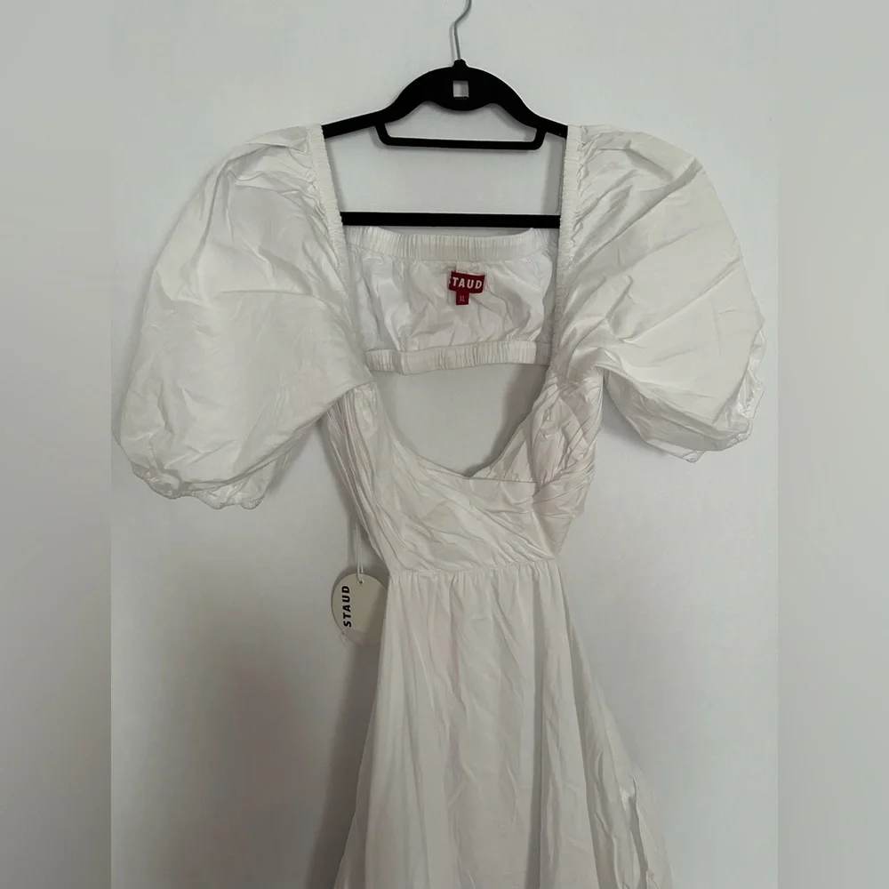 NWT Staud Carina Cut Out Puff Sleeves Midi Dress Size XL White Romantic Feminine - Picture 11 of 15
